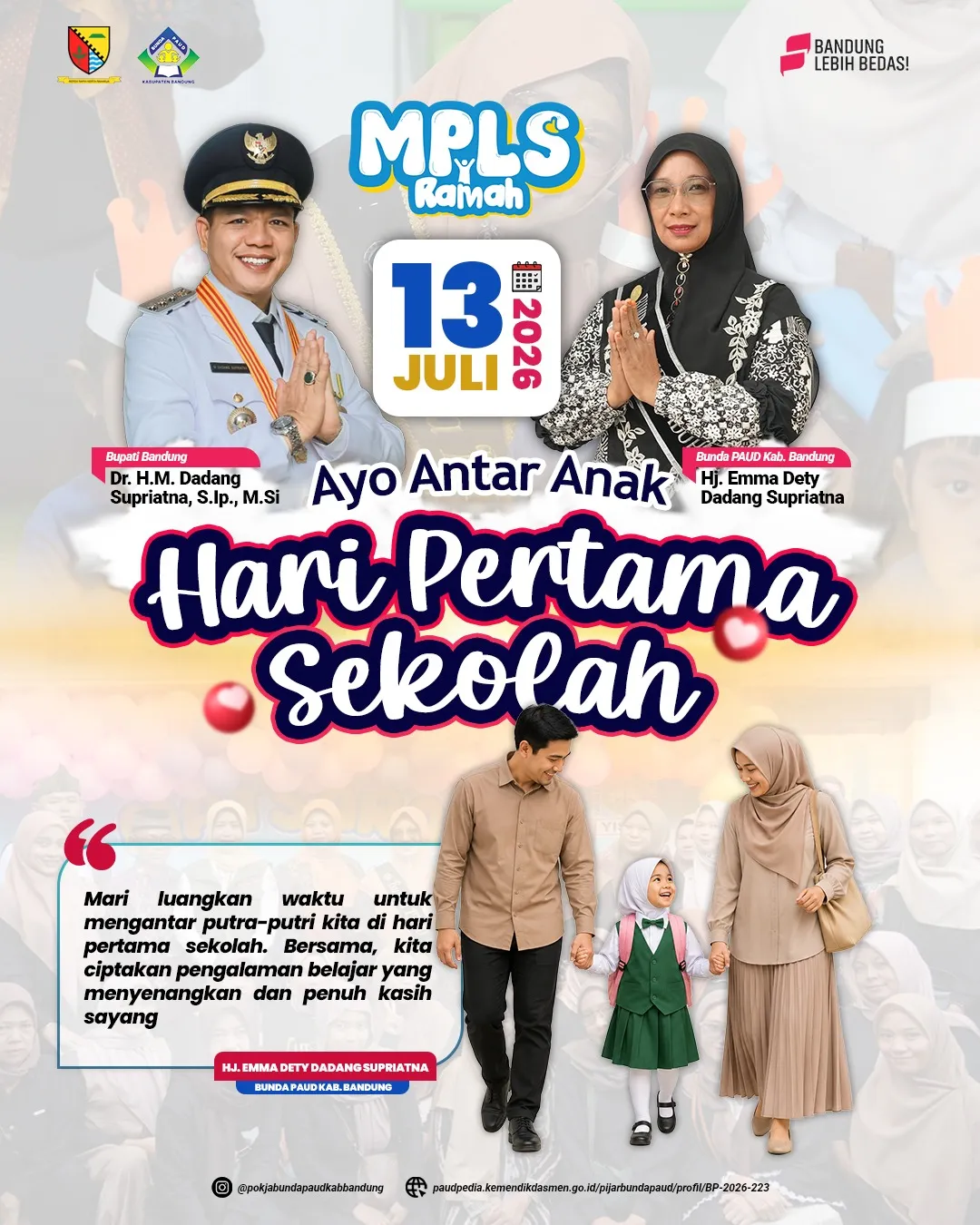 Hari Pertama Sekolah, KDS Imbau Orang Tua Antar Anak dan Dukung MPLS Ramah